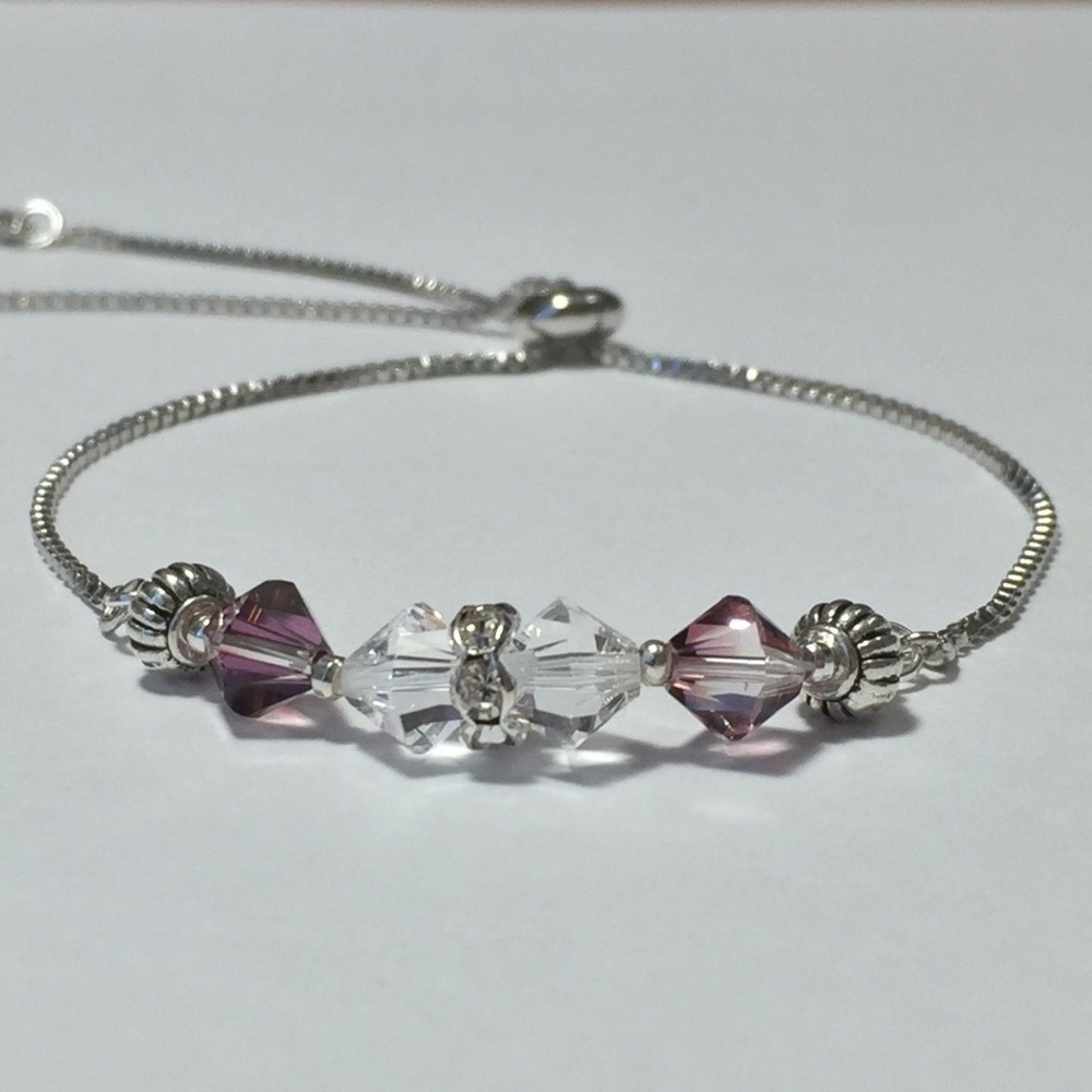 Purple & White Crystals Box Chain Bolo Bracelet